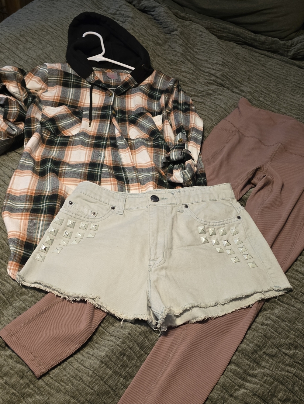 BDG Light Gray Studded Denim Shorts/jacket Leggings Brand New Medium